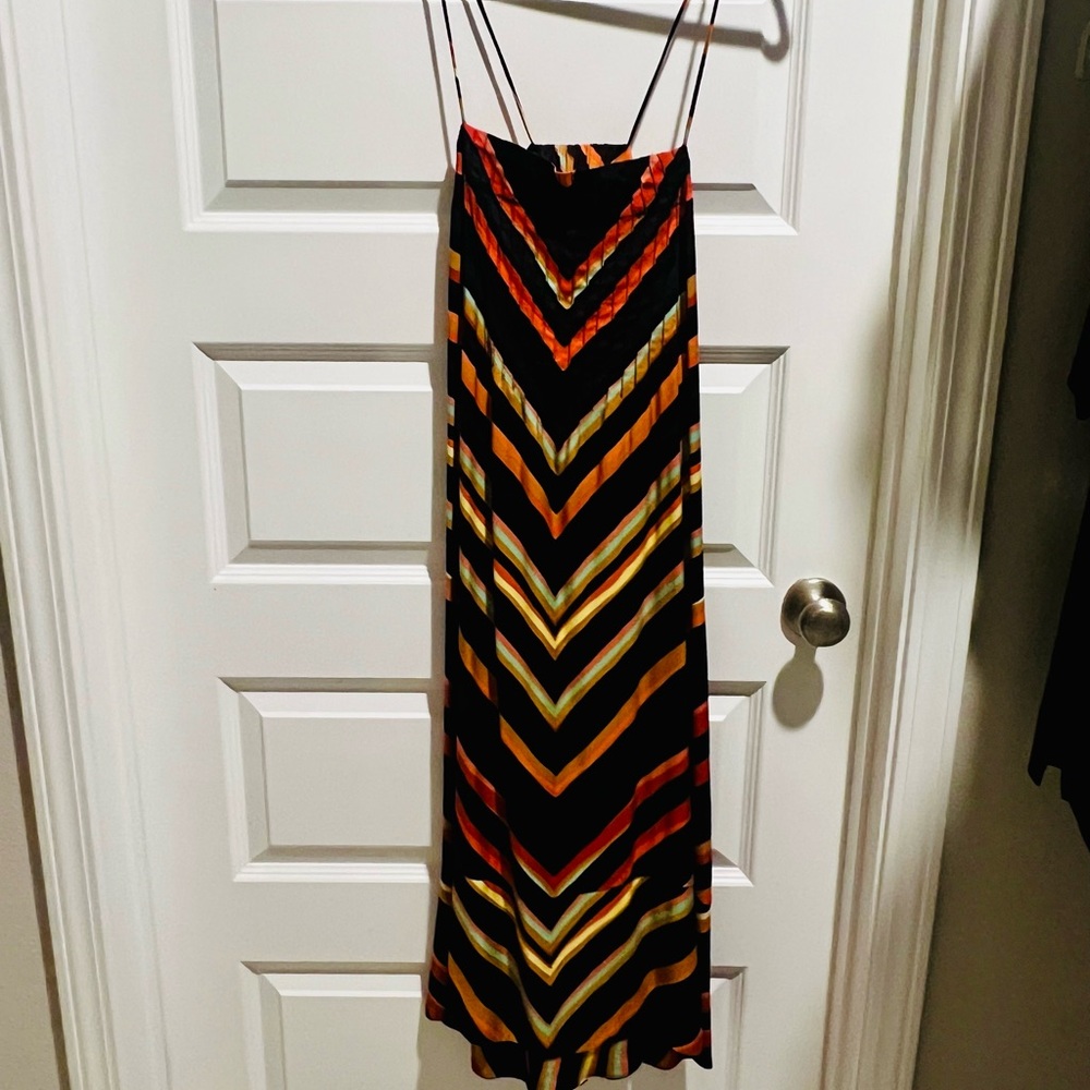 Anthropologie Multicolor Striped Slip Dress with Bold Chevron Pattern